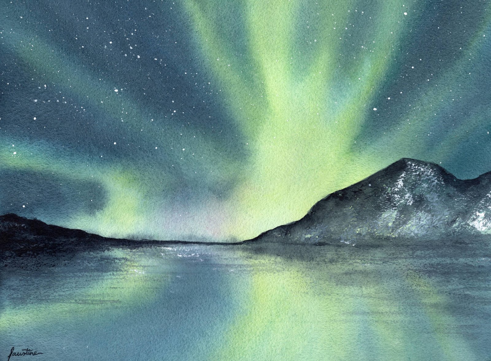 Aurores Boréales n°4 - Aquarelle - 30 x 40 cm - 180 €