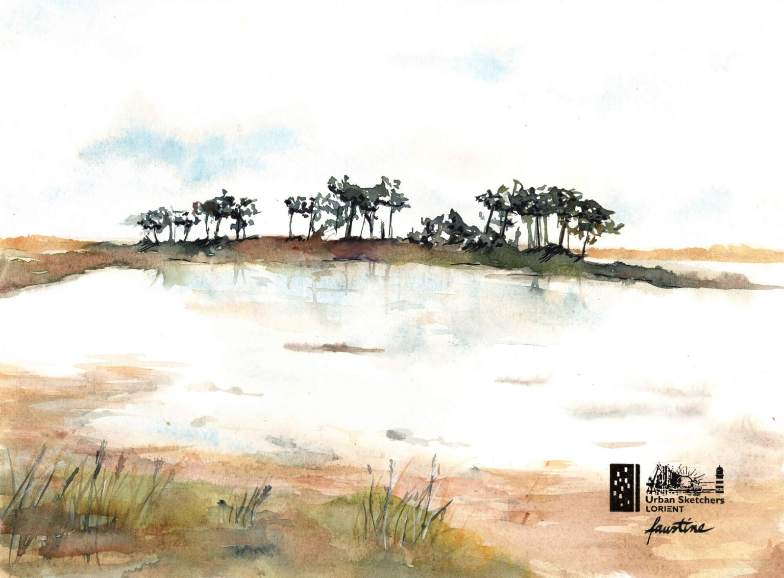 Aquarelle île aux pins Riantec
