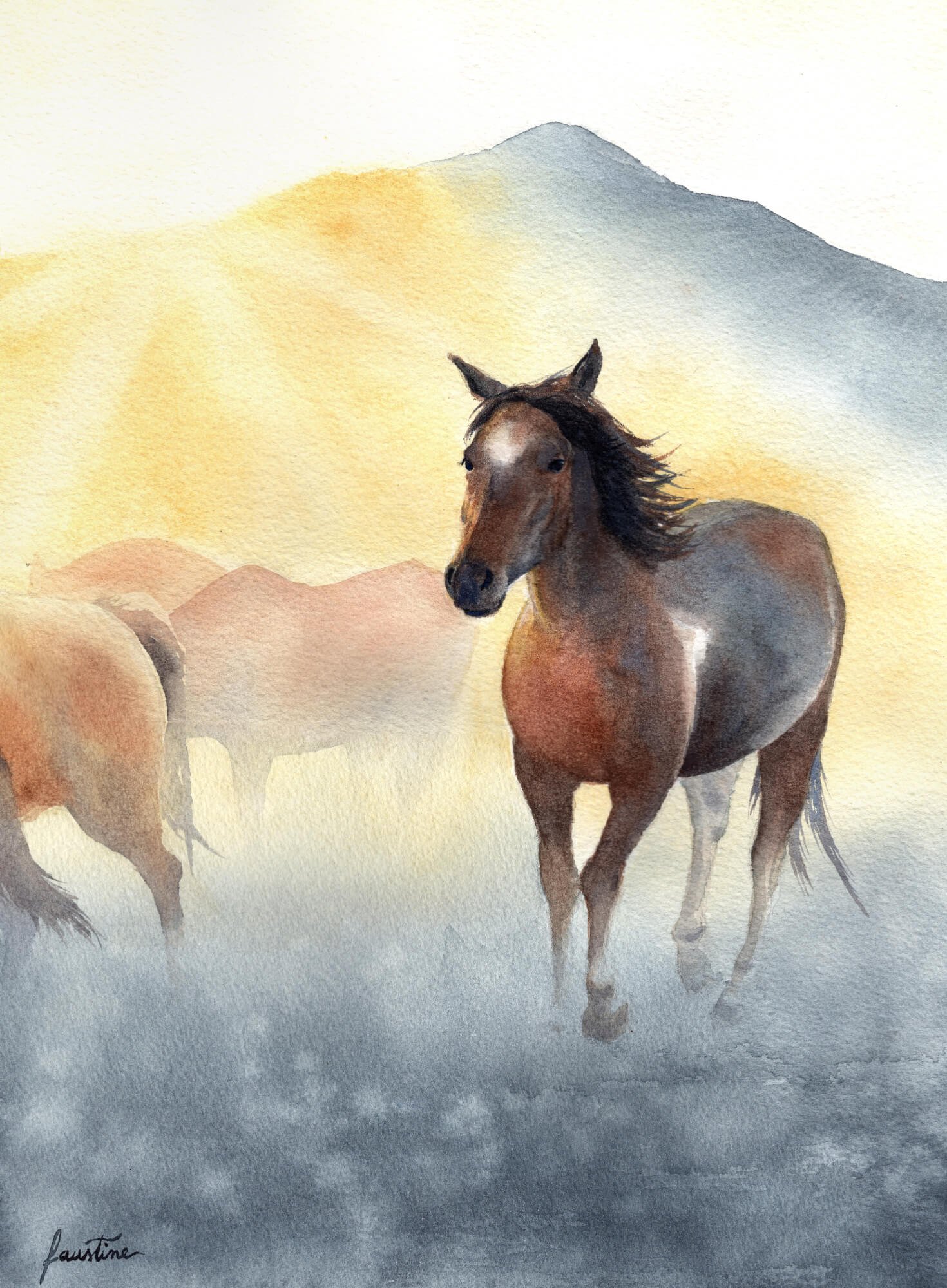 Troupeau sauvage I - Aquarelle - 26 x 36 cm - 160 €