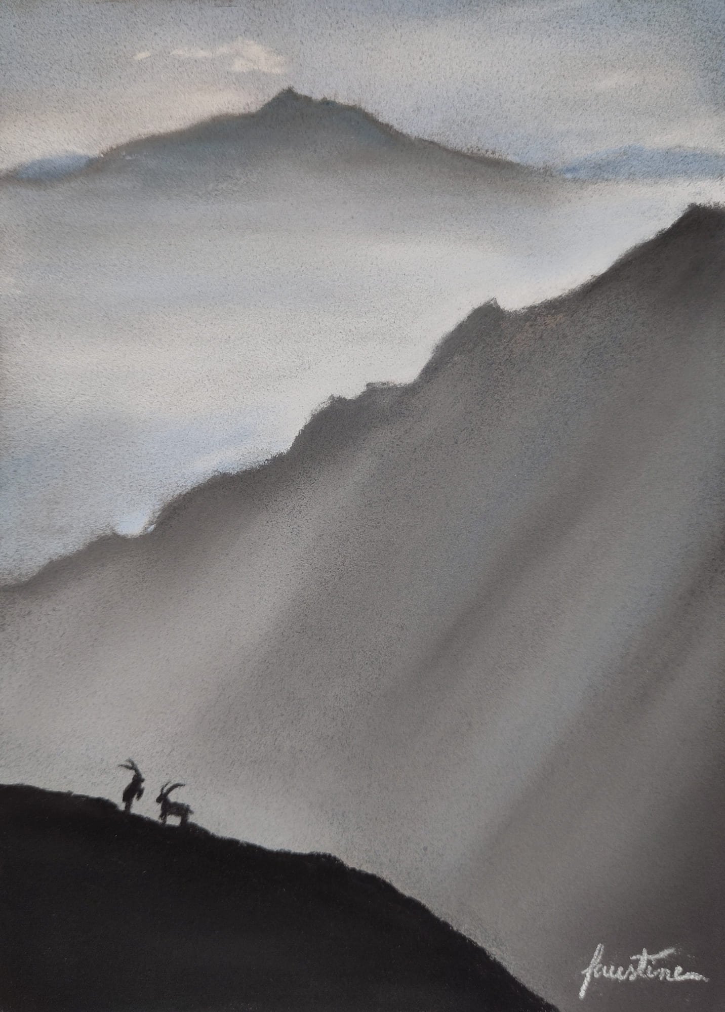 Bouquetins sur la Montagne - Pastel - 13 x 18 cm - VENDU