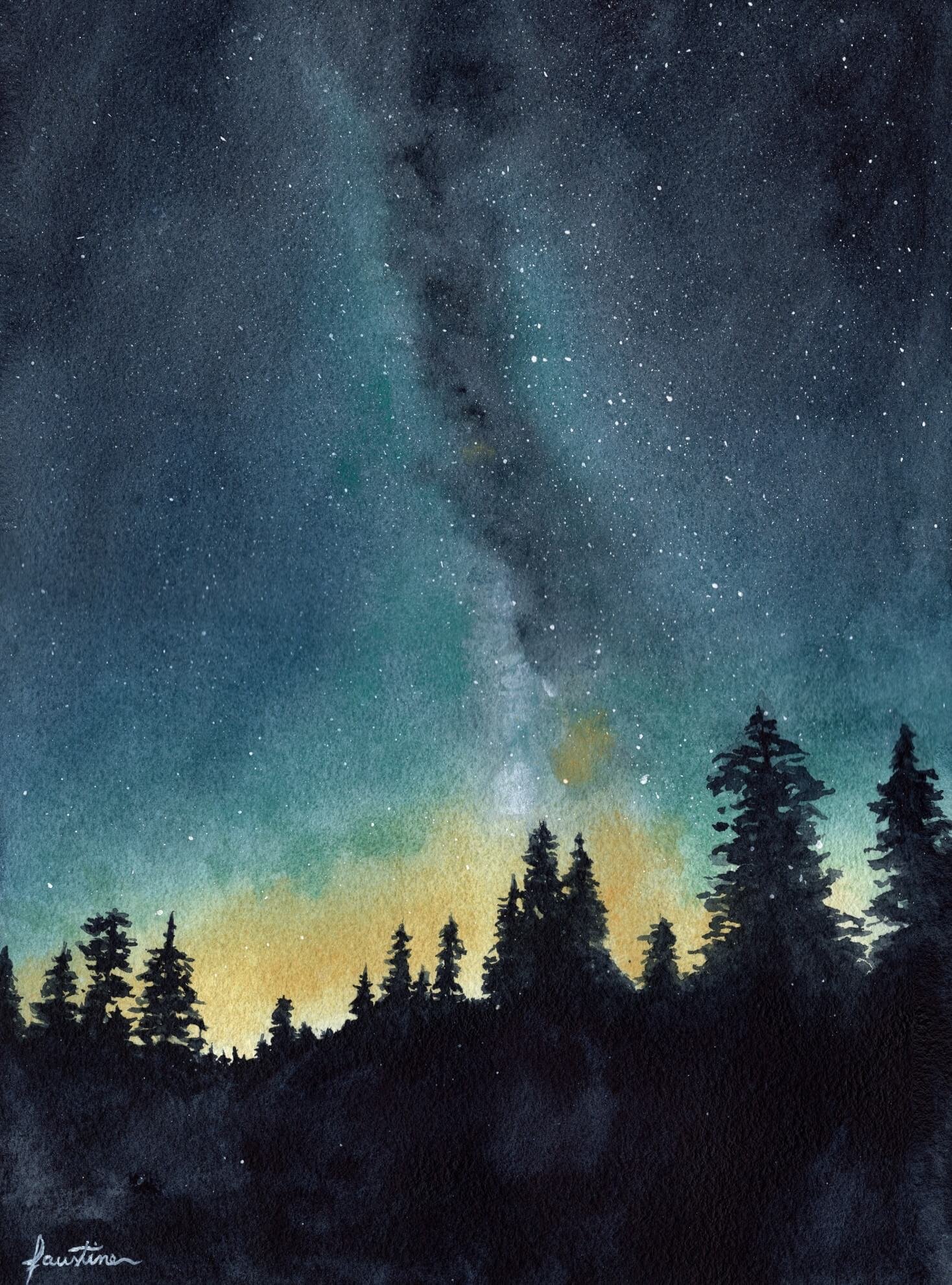 Aurores Boréales n°1 - Aquarelle - 26 x 36 cm - 160 €