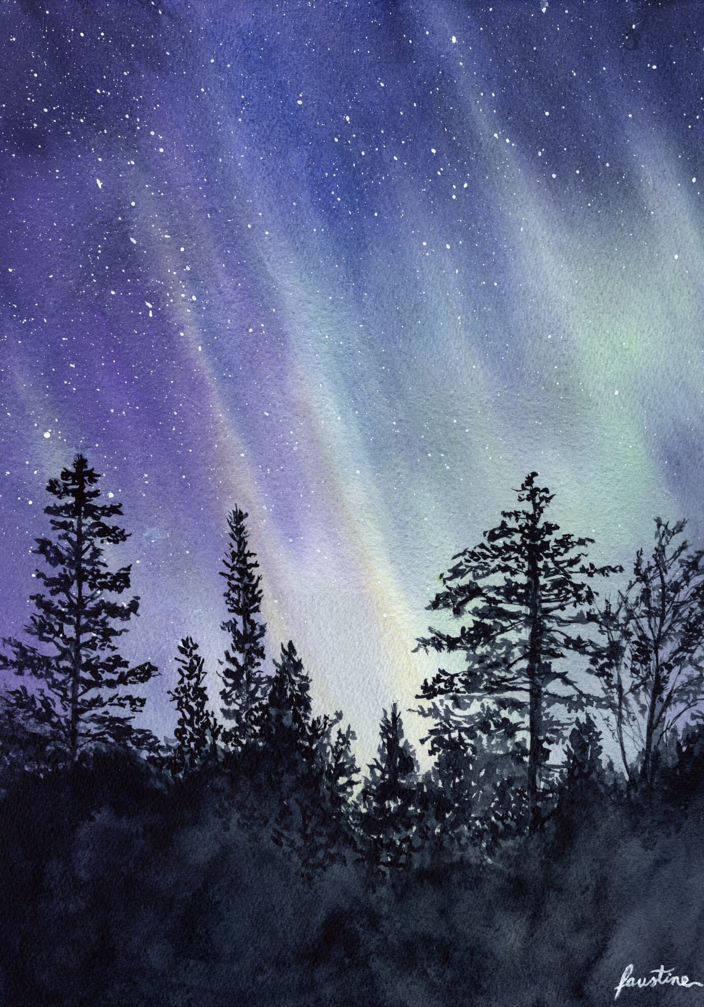 Aurores Boréales n°3 - Aquarelle - 26 x 36 cm - 160 €