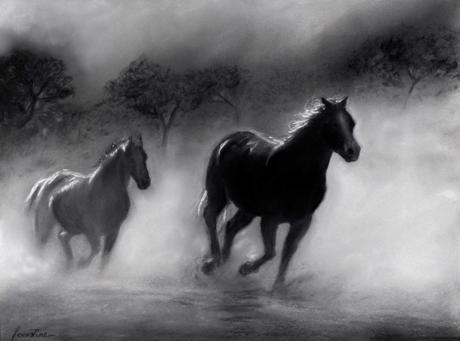 Galop dans la Brume - Pastel - 40 x 30 cm - 200 €