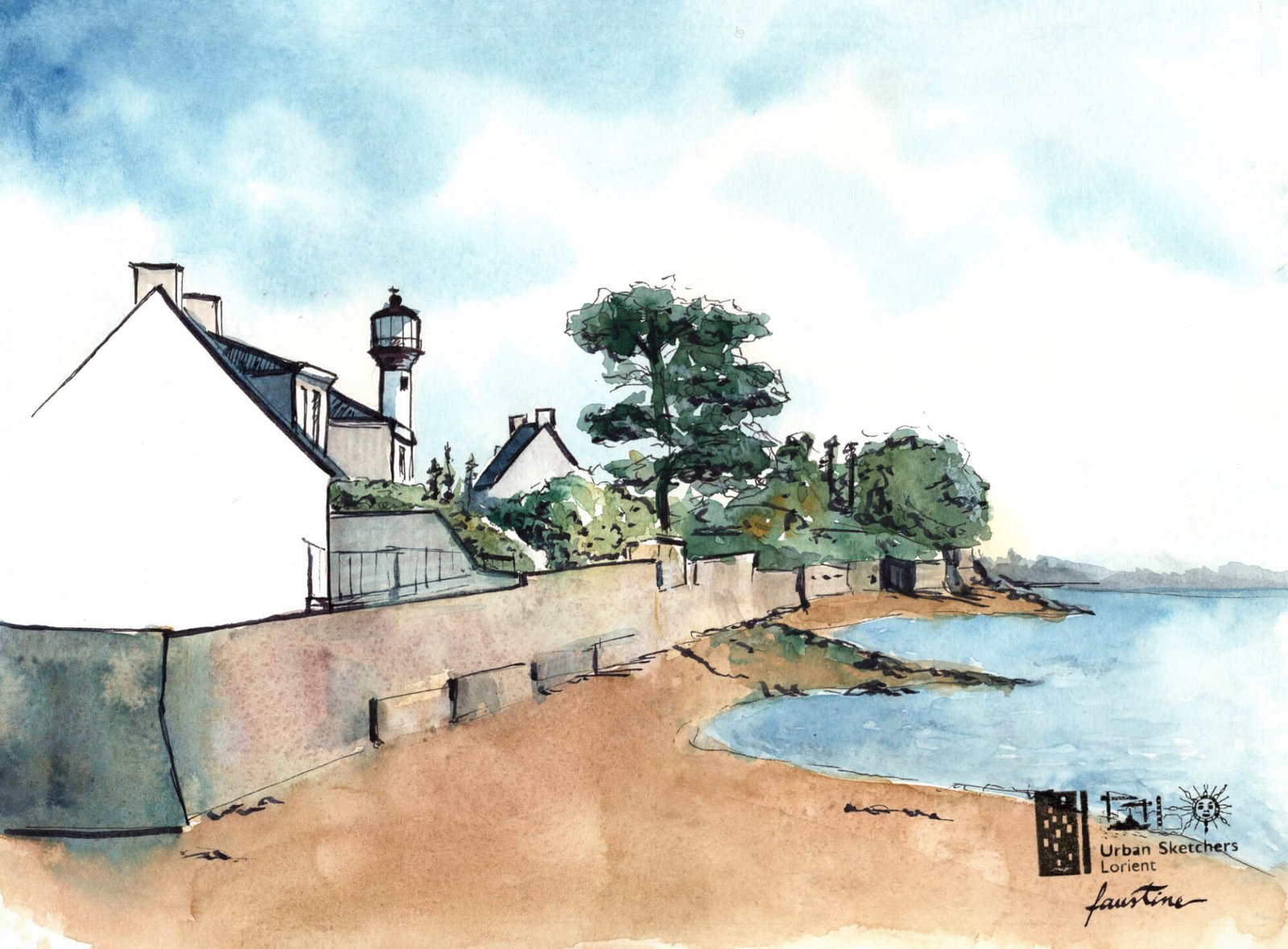Aquarelle phare kerbel riantec
