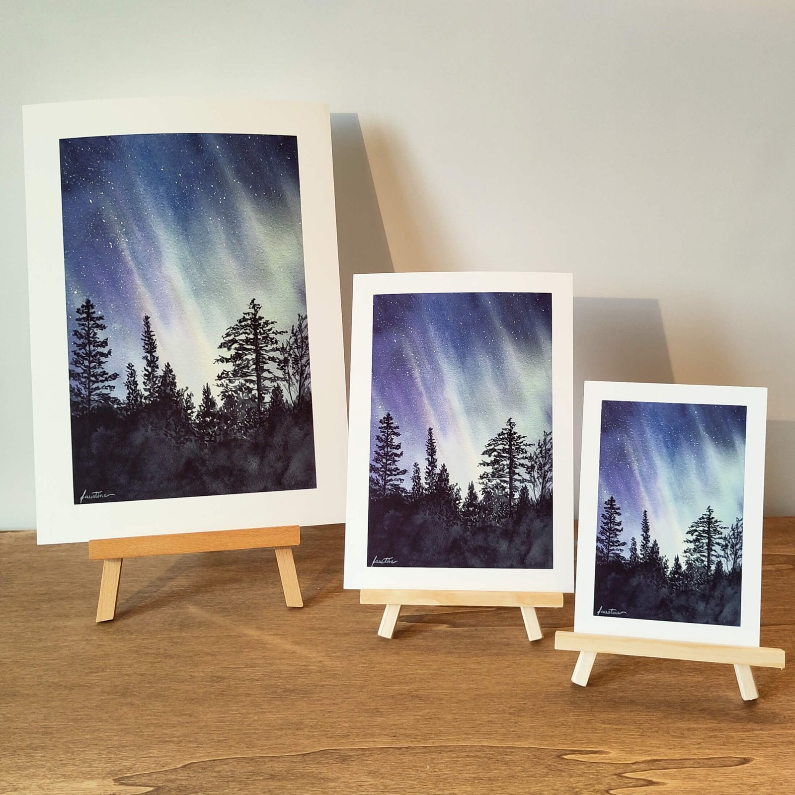 Aquarelle aurores boréales impression