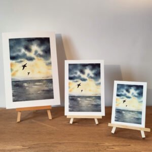 aquarelle ciel orage oiseaux impression