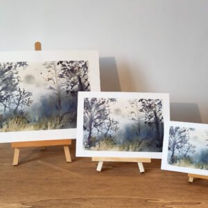 arbres crépuscule aquarelle impression