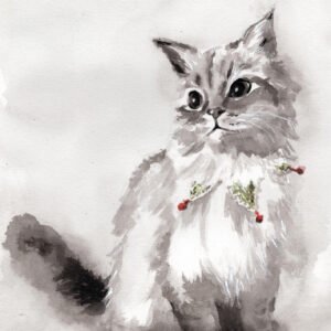 chat noël encre de chine